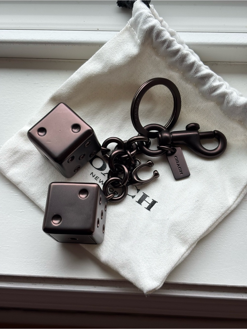 Coach Dice Charm in Pewter/Brown/Black Hues